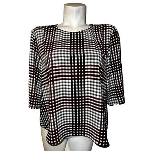 New VERONIKA MAINE Top Women's Size AU 16 / 12 US Plaid Print Slit Sleeve Blouse